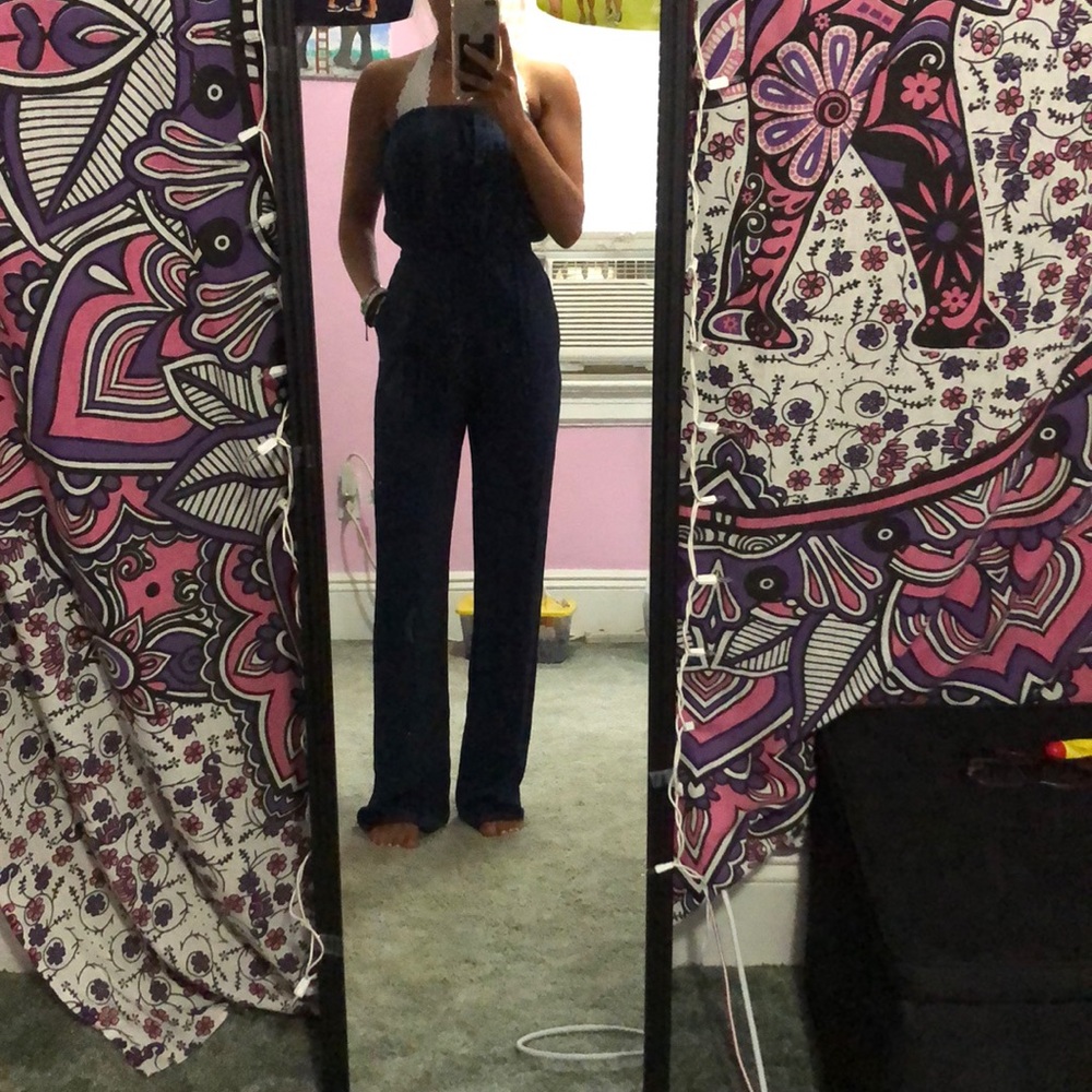 Forever 21 Navy Blue Strapless Jumpsuit